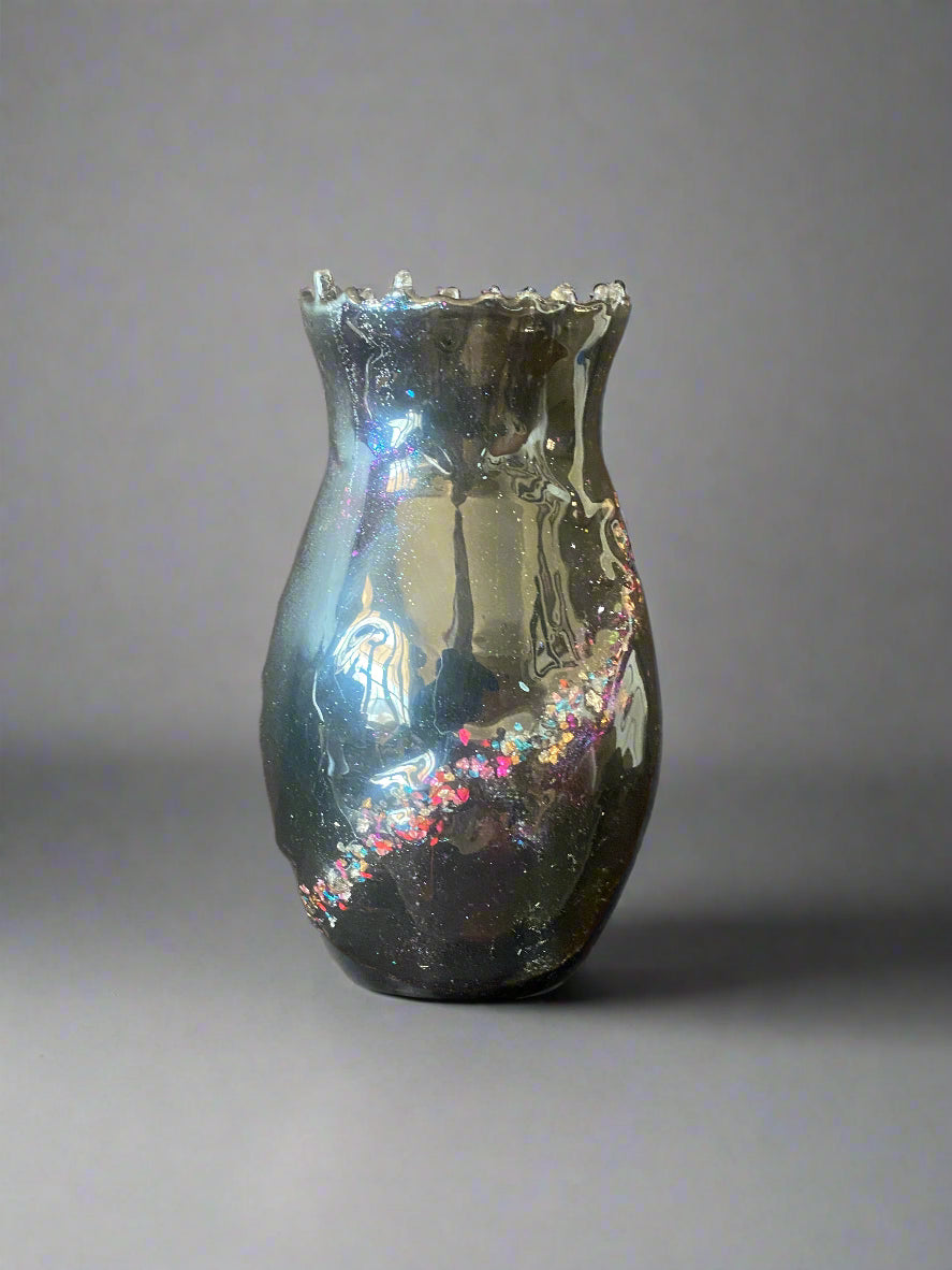 "Galaxy" Resin and Cut Glass Vase