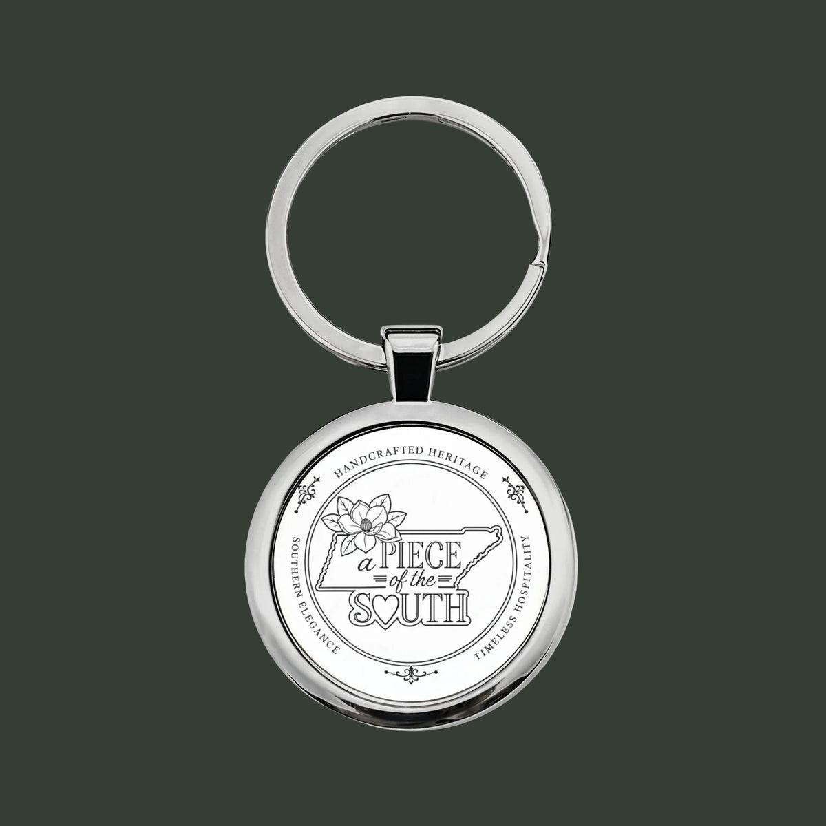 Round Stainless Steel Keychain – "A Piece of the South" Souvenir Key Ring
