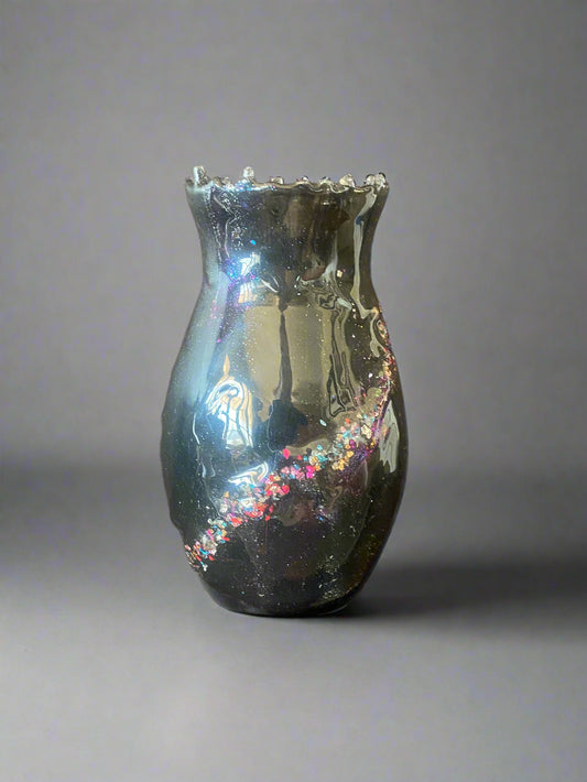 "Galaxy" Resin and Cut Glass Vase