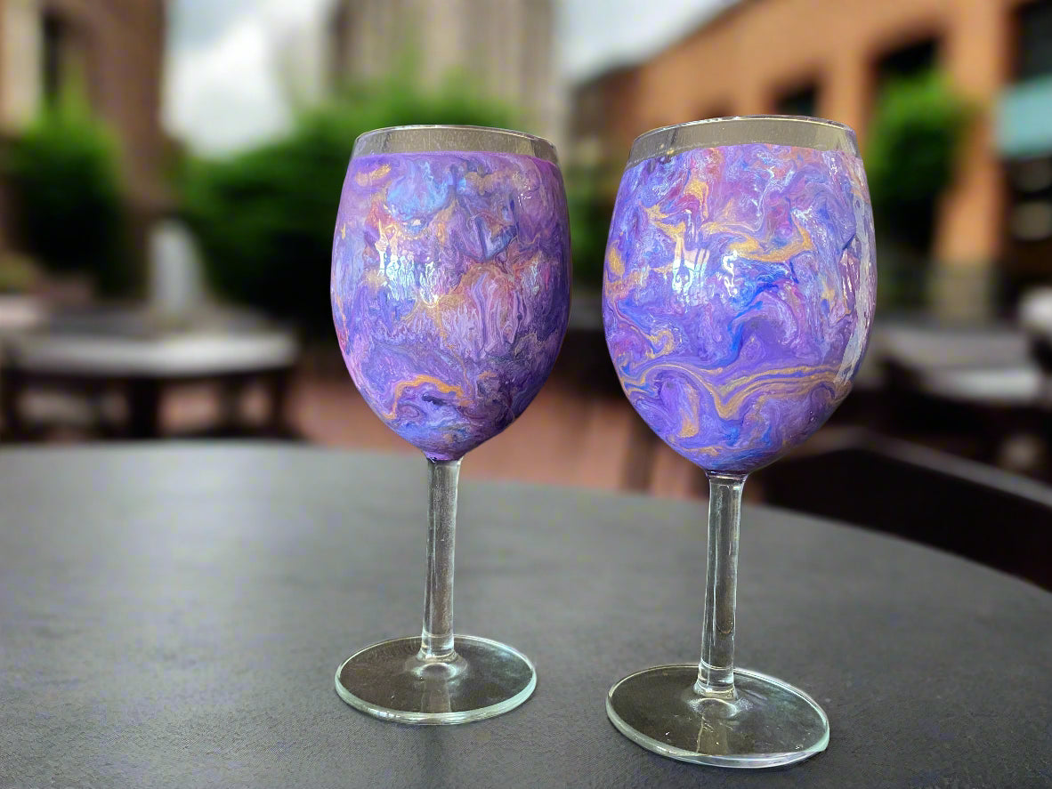 Hand Painted Marbled Wine Glasses