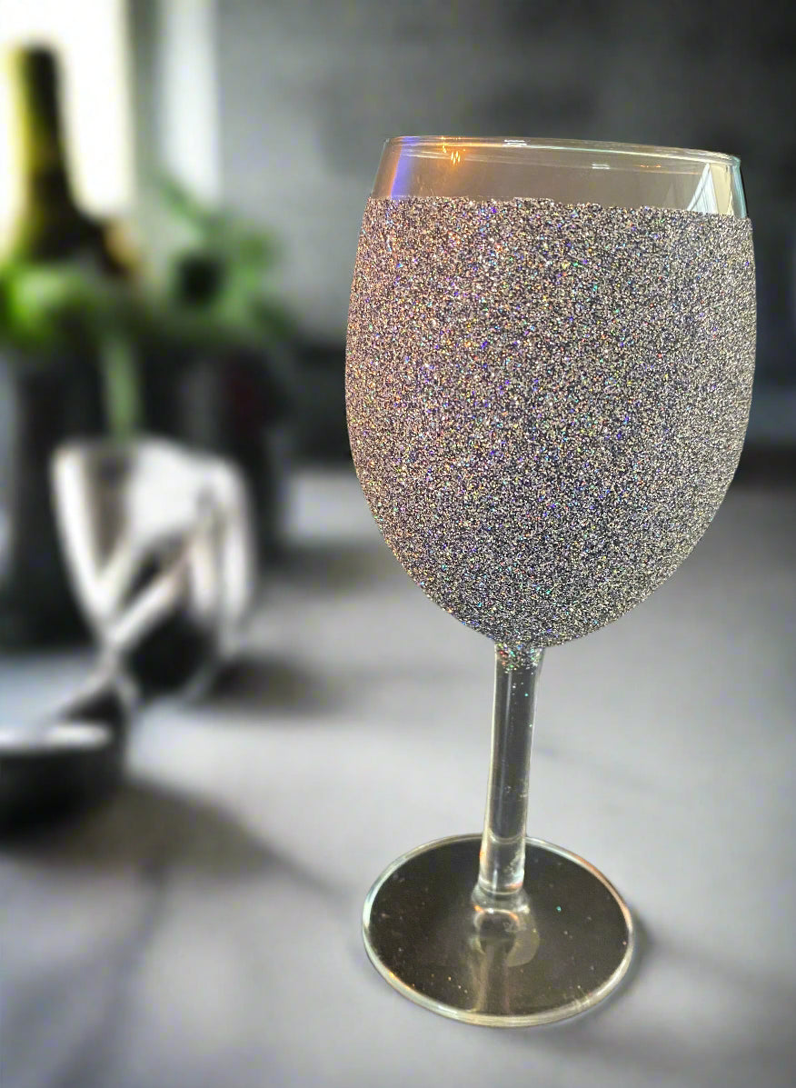 Obsidian Stardust glittered wine glasses