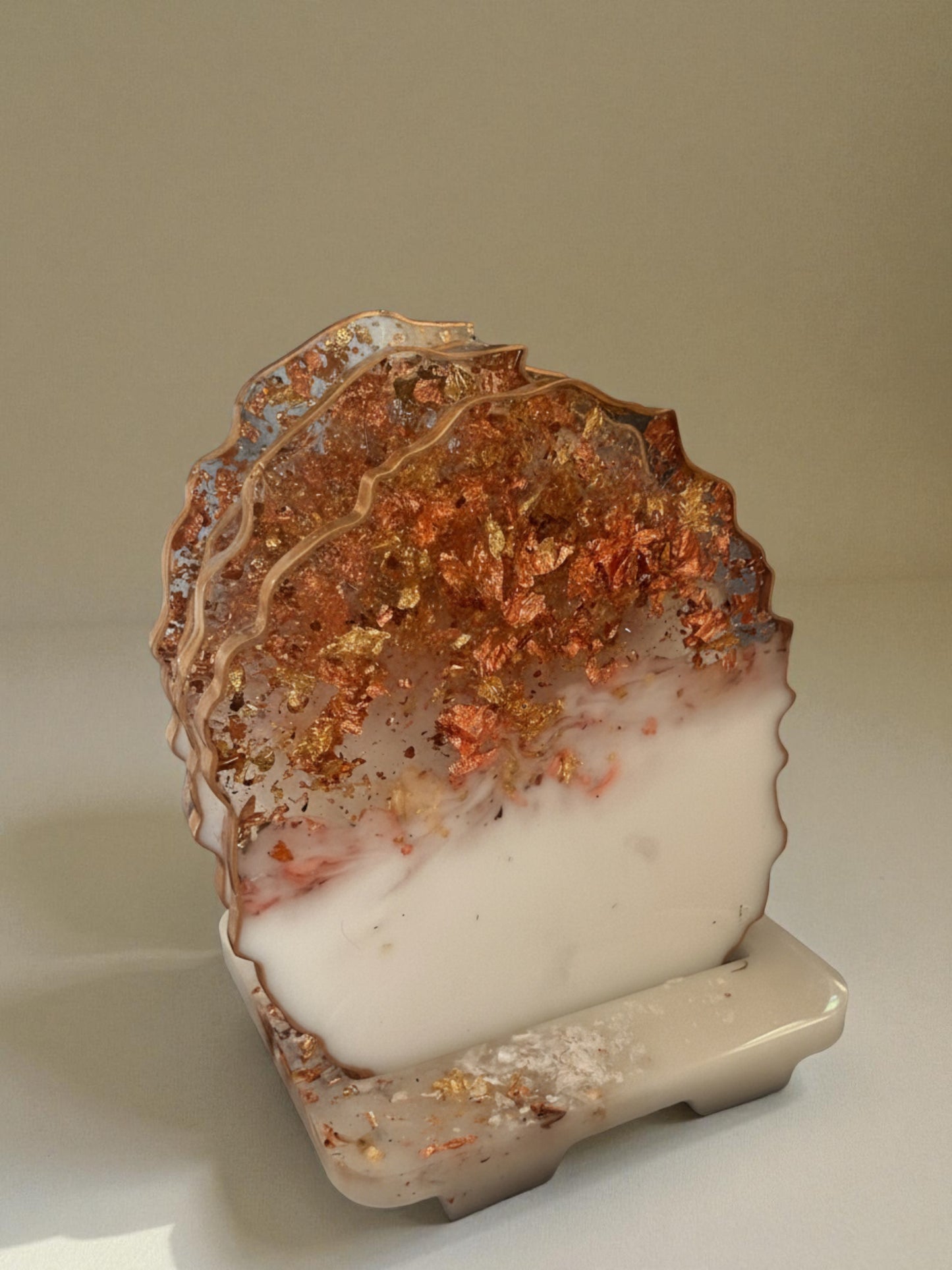 White/Gold Geode Coasters w/ Holder